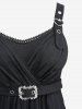 Plus Size Lace Trim Grommets Heart Buckle Split Surplice Ruched Plisse Dress -  