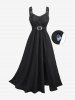 Plus Size Lace Trim Grommets Heart Buckle Split Surplice Ruched Plisse Dress -  