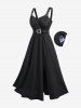 Plus Size Lace Trim Grommets Heart Buckle Split Surplice Ruched Plisse Dress -  
