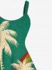 Plus Size Coconut Tree Rainbow Print Hawaii Tank Dress -  