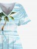 Robe Hawaïen Mi-Longue Fendue Cocotier et Mer Imprimés de Grande Taille - Bleu clair 4X