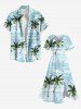 Robe Hawaïen Mi-Longue Fendue Cocotier et Mer Imprimés de Grande Taille - Bleu clair 4X