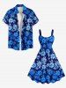 Robe Débardeur Imprimée à Fleurs et Feuilles Tropicales Grande Taille - Bleu 4X
