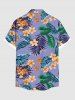 Plus Size Tropical Leaf Flower Print Buttons Pocket Hawaii Shirt For Men -  