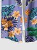 Plus Size Tropical Leaf Flower Print Buttons Pocket Hawaii Shirt For Men -  