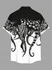 Plus Size Two Tone Octopus Colorblock Print Buttons Pocket Hawaii Shirt For Men -  