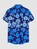 Chemise Imprimé à Fleurs et Feuilles Tropicales à Boutons Grande Taille avec Poche pour Homme - Bleu 4XL