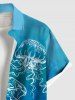 Chemise Décontractée Méduse Imprimée avec Poche de Grande Taille avec Boutons - Bleu 3XL
