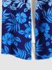 Chemise Imprimé à Fleurs et Feuilles Tropicales à Boutons Grande Taille avec Poche pour Homme - Bleu 4XL