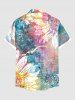 Plus Size Disdressed Colorful Sunflower Print Buttons Pocket Hawaii Shirt For Men -  