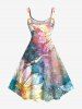 Plus Size Disdressed Colorful Sunflower Print Hawaii Tank Dress -  