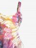 Plus Size Disdressed Colorful Sunflower Print Hawaii Tank Dress -  
