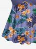 Plus Size Tropical Leaf Flower Print Halter Hawaii Tankini Top -  