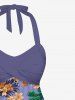 Haut Tankini Hawaïen Dos-Nu à Imprimé Feuilles et Fleurs Tropicales Grande-Taille - Pourpre  2X