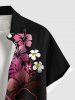 Plus Size Tropical Hibiscus Flower Print Buttons Pocket Hawaii Shirt For Men -  