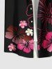 Plus Size Tropical Hibiscus Flower Print Buttons Pocket Hawaii Shirt For Men -  