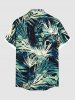 Plus Size Tropical Leaf Print Buttons Pocket Hawaii Shirt For Men -  