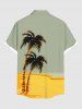 Plus Size Coconut Tree Beach Sea Colorblock Print Buttons Pocket Hawaii Shirt For Men -  