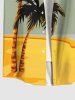 Plus Size Coconut Tree Beach Sea Colorblock Print Buttons Pocket Hawaii Shirt For Men -  