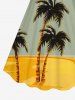 Plus Size Coconut Tree Beach Sea Colorblock Print Cinched Hawaii Dress -  