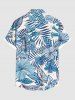 Chemise Décontractée Fleur Feuille D'Hibiscus et Feuille Tropicale Imprimées de Grande Taille avec Poche - Bleu clair XL