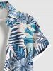 Chemise Décontractée Fleur Feuille D'Hibiscus et Feuille Tropicale Imprimées de Grande Taille avec Poche - Bleu clair XL