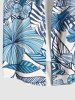 Chemise Décontractée Fleur Feuille D'Hibiscus et Feuille Tropicale Imprimées de Grande Taille avec Poche - Bleu clair XL