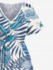 Robe Mi-Longue Fendue Fleur D'Hibiscus et Feuille Tropicale Imprimées de Grande Taille - Bleu L