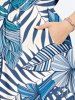 Robe Mi-Longue Fendue Fleur D'Hibiscus et Feuille Tropicale Imprimées de Grande Taille - Bleu L