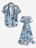 Plus Size Tropical Leaf Hibiscus Flower Print Split Hawaii Midi Dress -  
