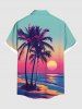 Plus Size Coconut Tree Sun Seascape Ombre Print Buttons Pocket Hawaii Shirt For Men -  