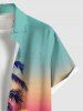 Plus Size Coconut Tree Sun Seascape Ombre Print Buttons Pocket Hawaii Shirt For Men -  