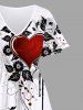 Robe Mi-longue Fendue Fleur Cœur Feuille Imprimés de Grande Taille Saint-Valentin - Blanc 1X