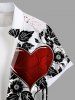 Plus Size Valentine's Day Heart Flowers Leaf Print Buttons Pocket Shirt For Men -  