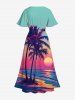 Plus Size Coconut Tree Sun Seascape Ombre Print Split Hawaii Midi Dress -  