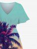 Plus Size Coconut Tree Sun Seascape Ombre Print Split Hawaii Midi Dress -  