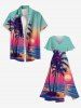 Plus Size Coconut Tree Sun Seascape Ombre Print Split Hawaii Midi Dress -  