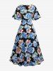 Plus Size Colorful Flower Print Surplice Ruffles A Line Casual Dress -  