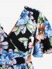 Plus Size Colorful Flower Print Surplice Ruffles A Line Casual Dress -  