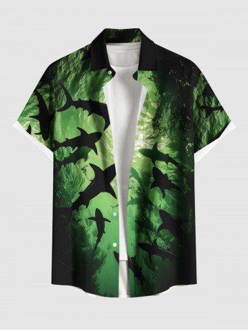 Chemise Légère Boutonnée Coloré Imprimé Grande Taille avec Poche Cachée