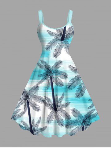 Plus Size Coconut Tree Ombre Sea Print Hawaii Tank Dress