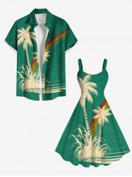 Tenue de Plage Grande Taille Imprimé Cocotiers et Arc-en-Ciel pour Couples - Vert 