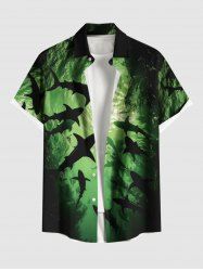 Chemise Légère Boutonnée Coloré Imprimé Grande Taille avec Poche Cachée - Noir 4XL
