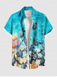 Chemise Décontractée Boutonnée Coquille Océan Océan Imprimés Grande Taille avec Poche - Bleu XL