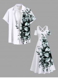 Flowers Leaf Print Plus Size Matching Hawaii Beach Outfit For Couples -  