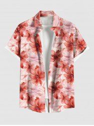 Chemise Ombre Imprimée Fleurs à Boutons Grande Taille avec Poche pour Homme - Rose clair 3XL