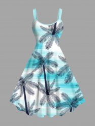 Robe Débardeur Hawaïen Ombrée Cocotier et Océan Imprimés de Grande Taille - Bleu clair L