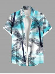Plus Size Coconut Tree Ombre Sea Print Buttons Pocket Hawaii Shirt For Men -  