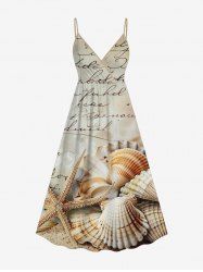 Plus Size Distressed Ombre Letter Shell Starfish Print Hawaii Surplice A Line Cami Dress -  