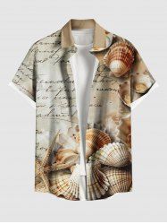 Plus Size Distressed Ombre Letter Shell Print Hawaii Button Pocket Shirt For Men -  